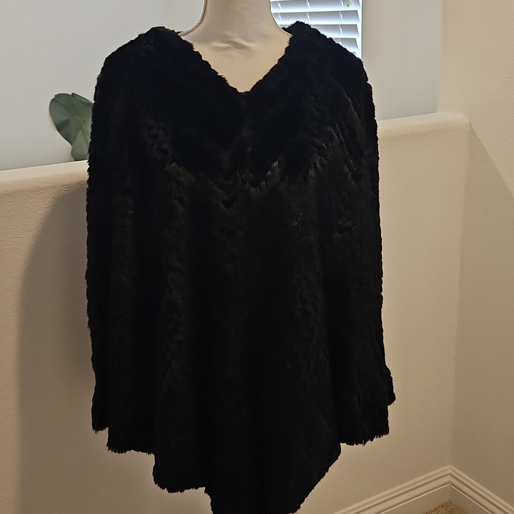 Adrianne Landau Faux Fur Black Asymetrical Sweater - Classic Cozy Pullover New